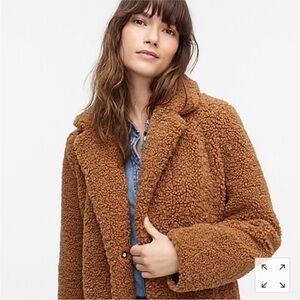 J. Crew NWOT Tan Brown Large Teddy Long Jacket Comfy Cute Chic Business Casual